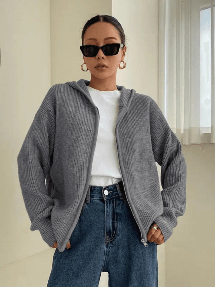 Ivy | Women's Hooded Zip Up Knit Sweater