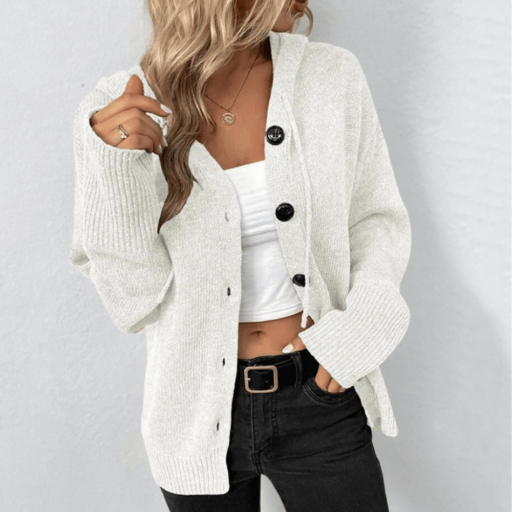 Junia | Damen-Cardigan mit Kapuze und Knopfleiste