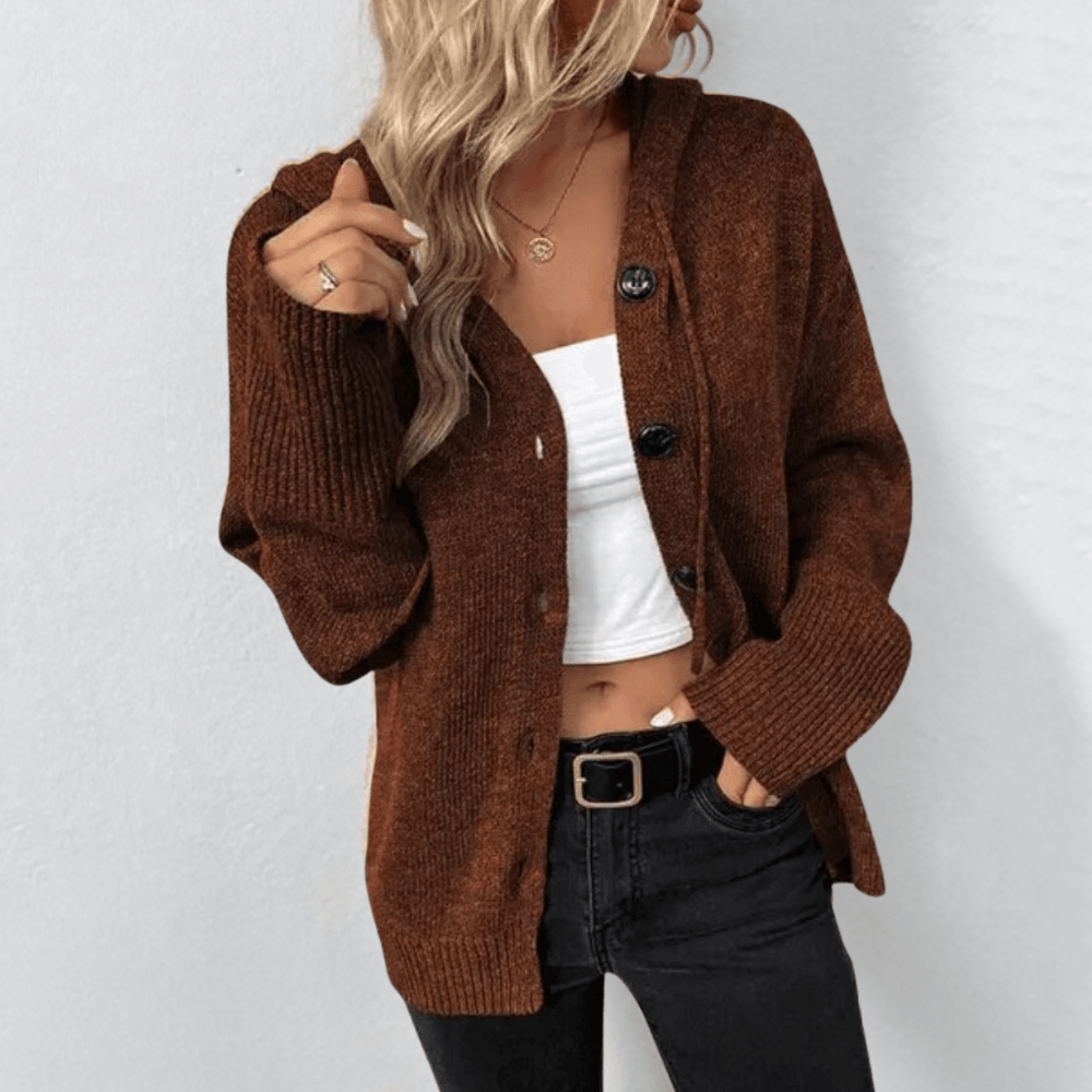 Junia | Damen-Cardigan mit Kapuze und Knopfleiste