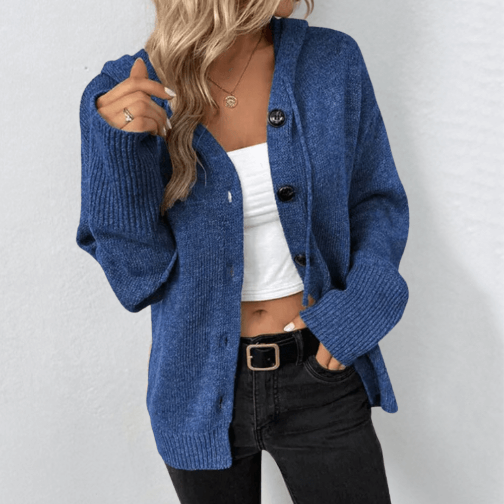Junia | Damen-Cardigan mit Kapuze und Knopfleiste