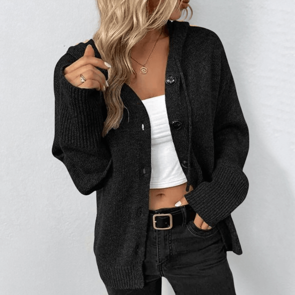 Junia | Damen-Cardigan mit Kapuze und Knopfleiste