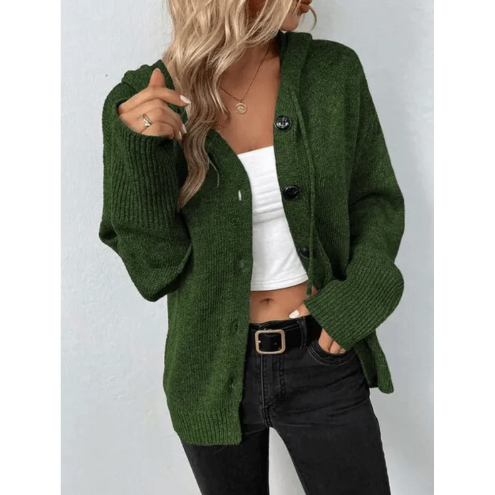Junia | Damen-Cardigan mit Kapuze und Knopfleiste