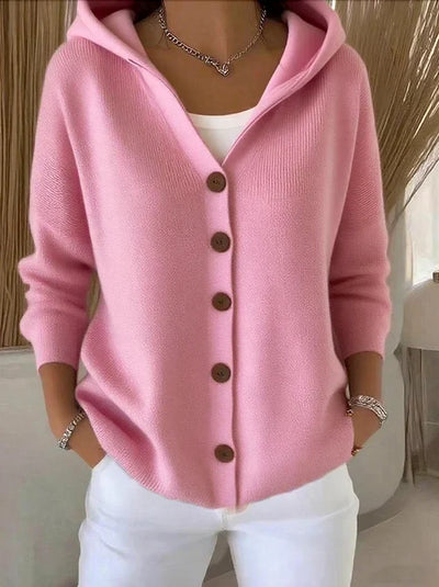 Juno | Damen Strickjacke mit Kapuze und Knöpfen