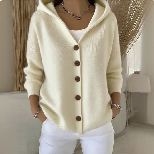 Juno | Damen Strickjacke mit Kapuze und Knöpfen