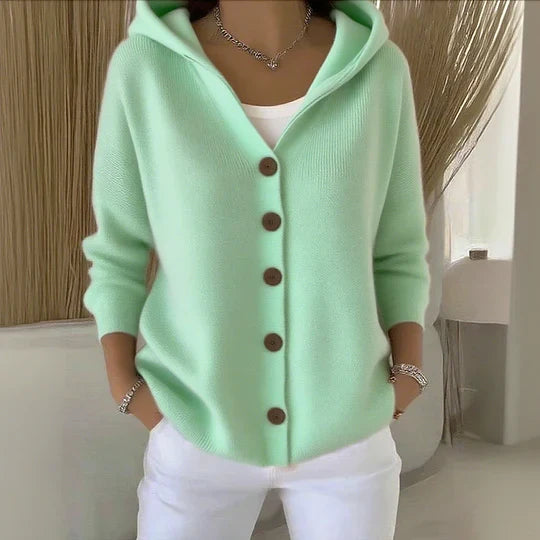 Juno | Damen Strickjacke mit Kapuze und Knöpfen