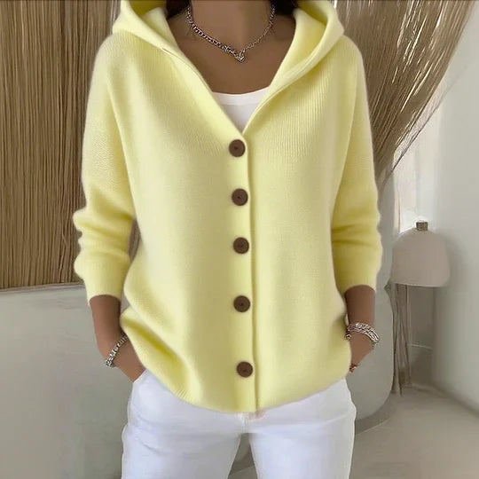 Juno | Damen Strickjacke mit Kapuze und Knöpfen