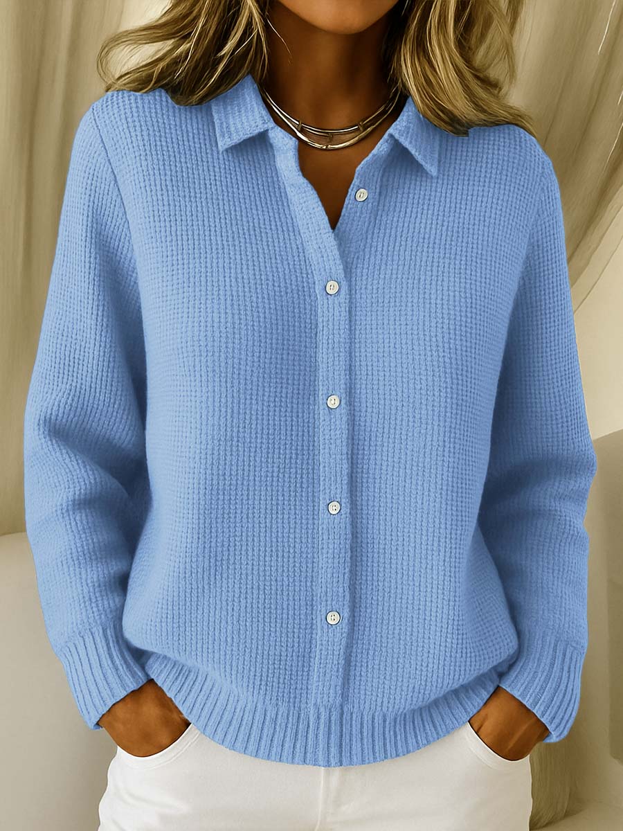 Katarina | Damen-Cardigan mit Kragen und durchgehender Knopfleiste