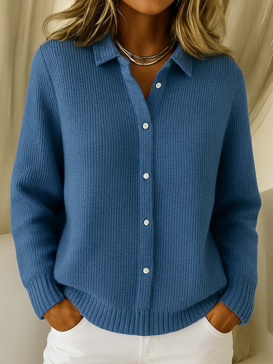 Katarina | Damen-Cardigan mit Kragen und durchgehender Knopfleiste