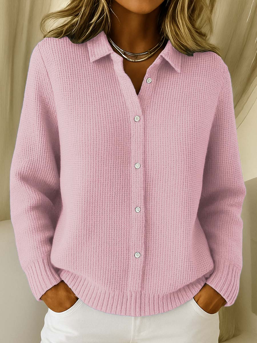 Katarina | Damen-Cardigan mit Kragen und durchgehender Knopfleiste