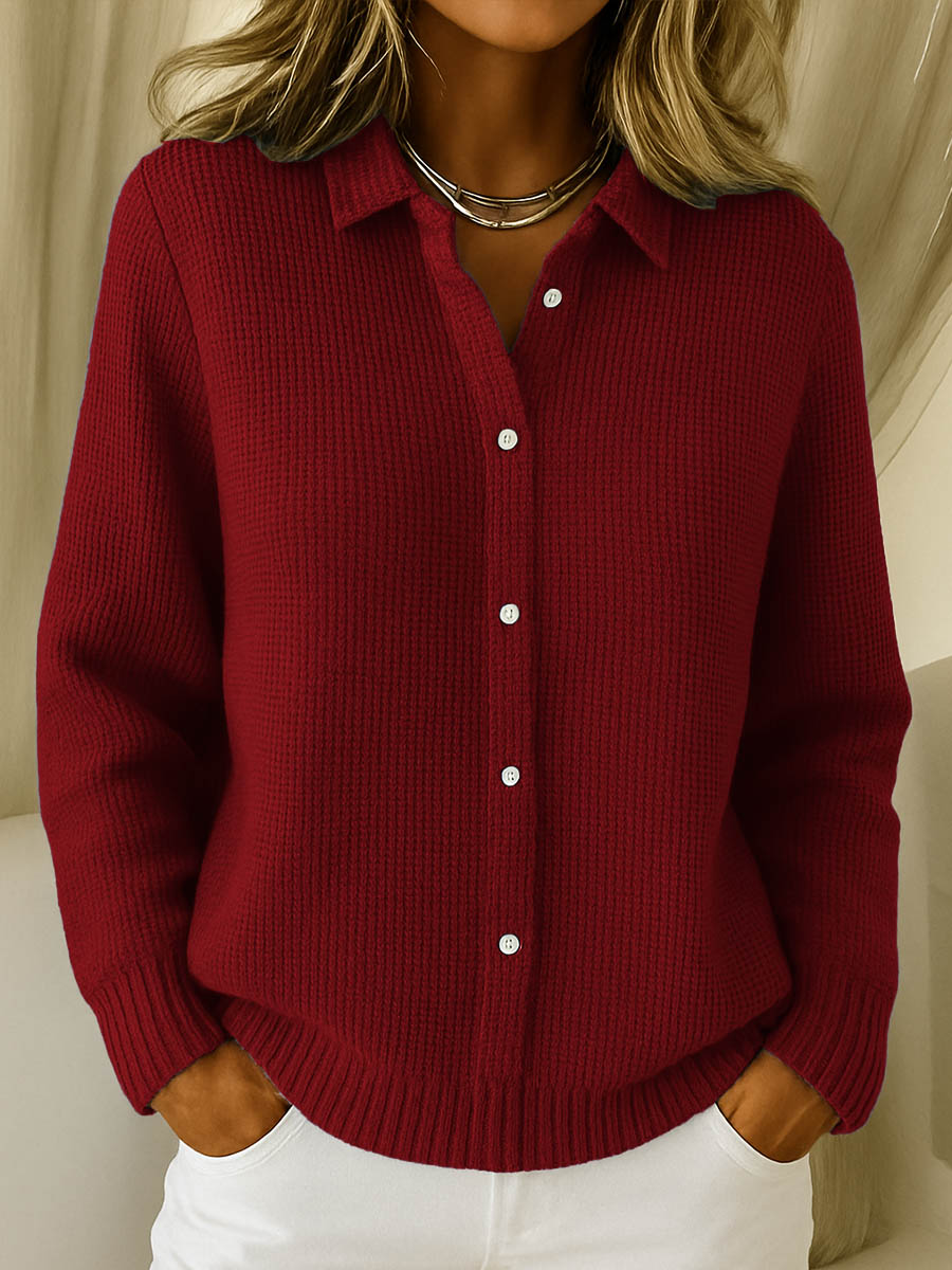Katarina | Damen-Cardigan mit Kragen und durchgehender Knopfleiste