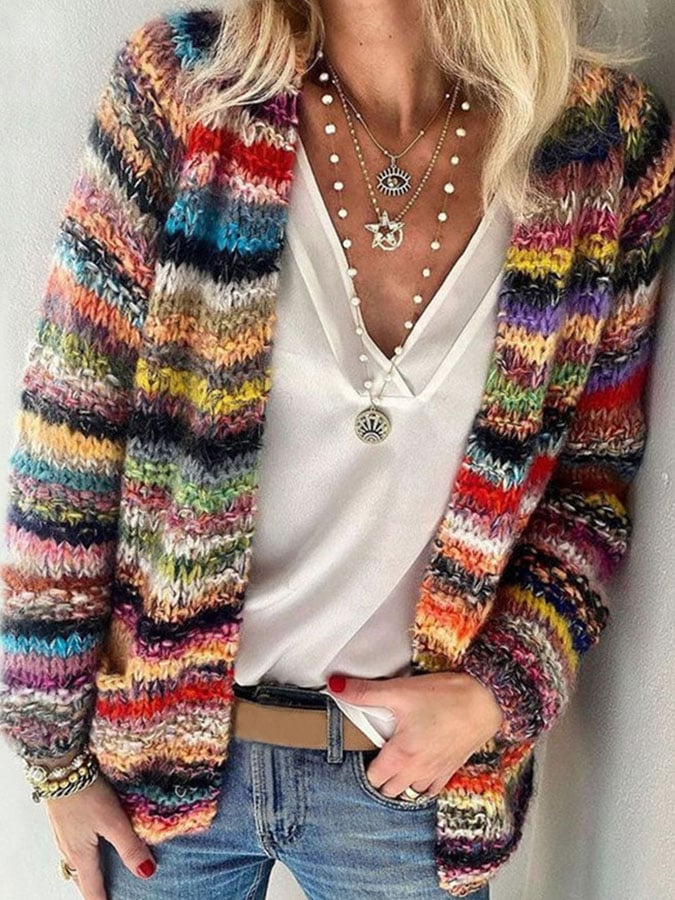 Lavinia | Women's Striped Chunky Knit Cardigan