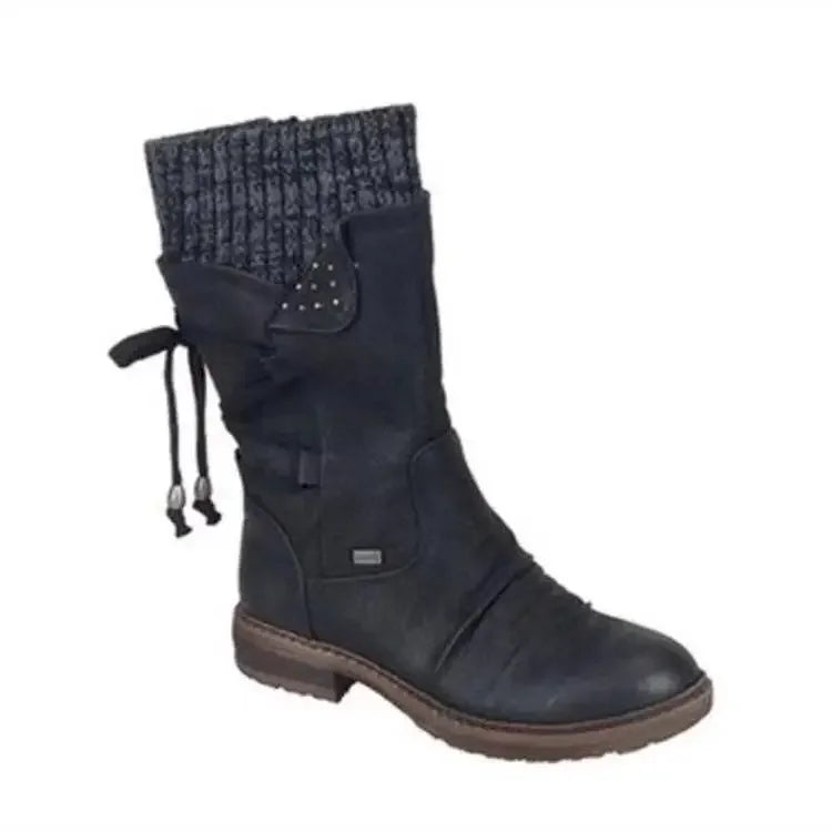 Louisa | Damen-Strickstiefel mit Bündchen bis zur Mitte des Schienenbeins