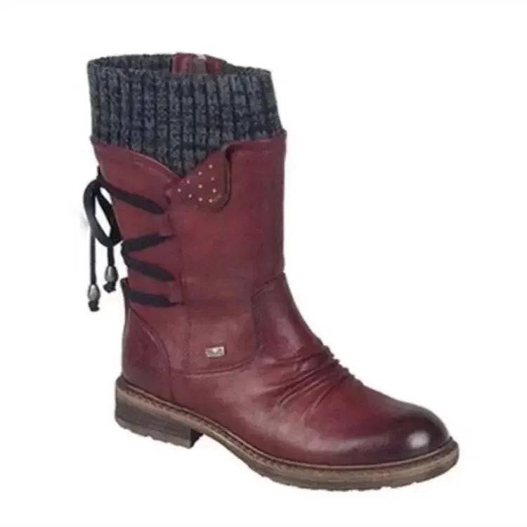 Louisa | Damen-Strickstiefel mit Bündchen bis zur Mitte des Schienenbeins