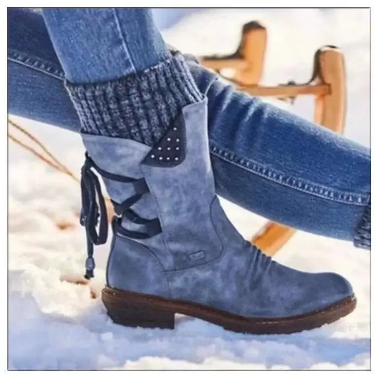 Louisa | Damen-Strickstiefel mit Bündchen bis zur Mitte des Schienenbeins