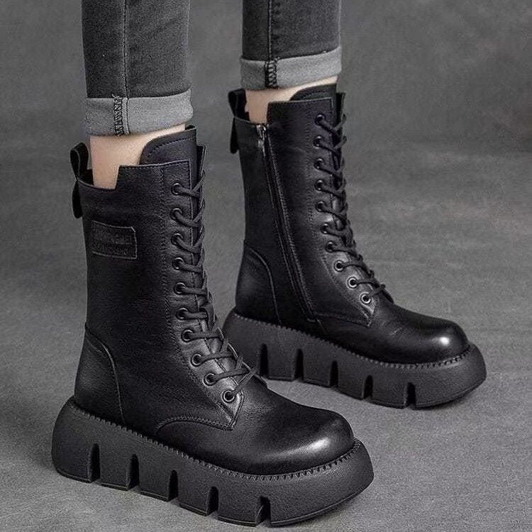 Maisie | Damen-Leder-Schnür-Combat-Boots