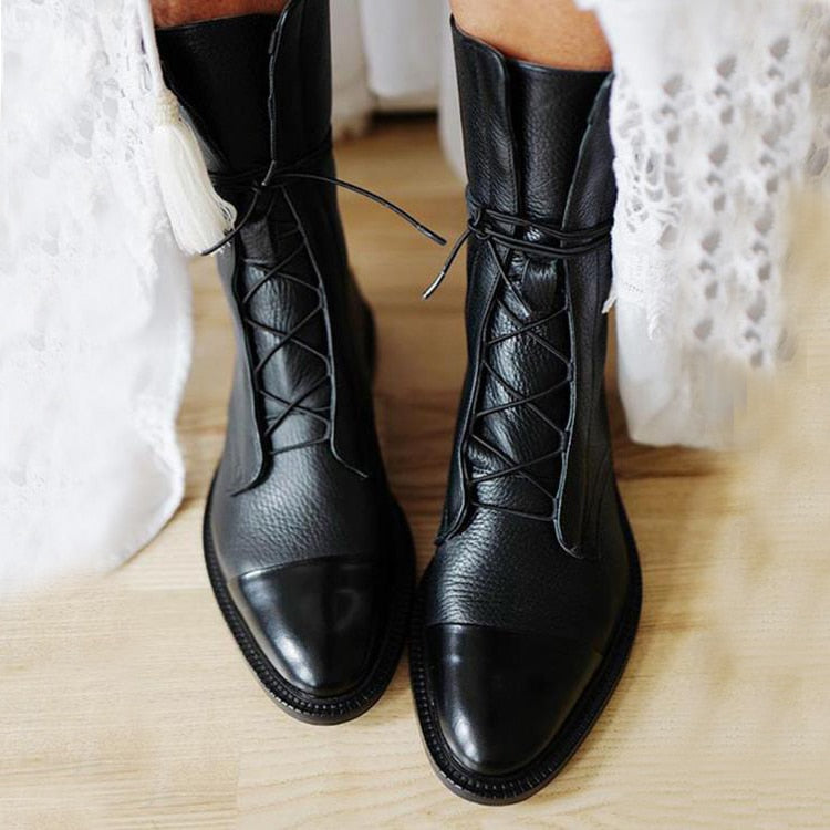 Maren | Damen-Lederstiefeletten mit Schnürung und Zehenkappe