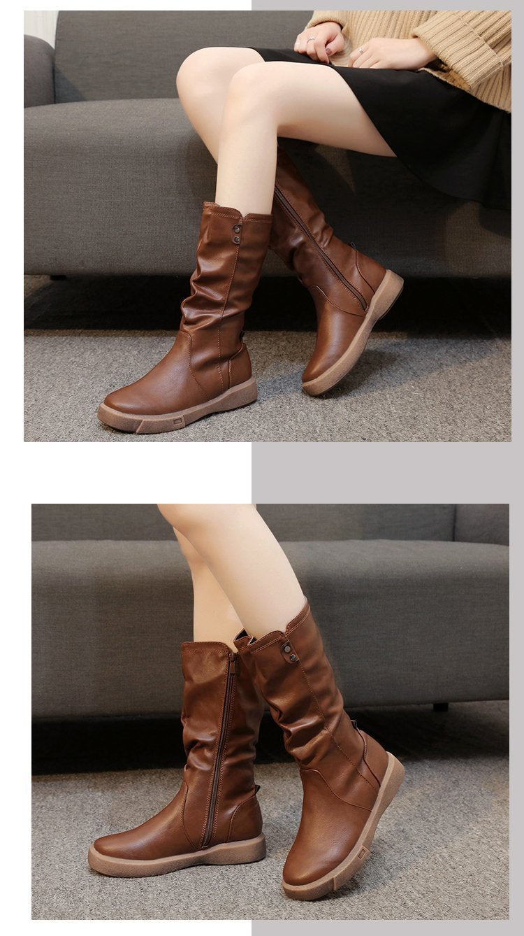 Marlowe | Women's Slouchy Leather Mid Calf Boots
