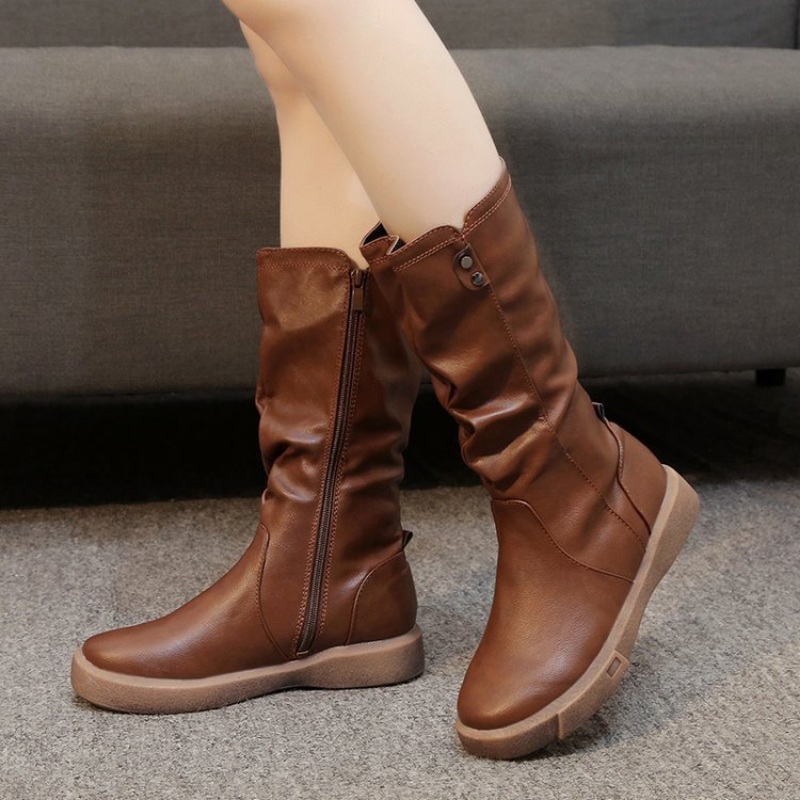 Marlowe | Women's Slouchy Leather Mid Calf Boots
