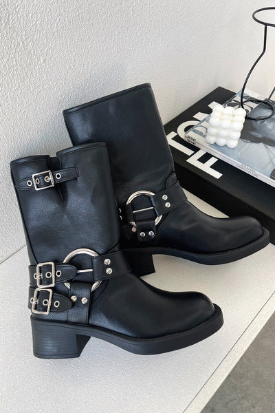 Petra | Damen Leder-Schnallenharness-Motorradstiefel