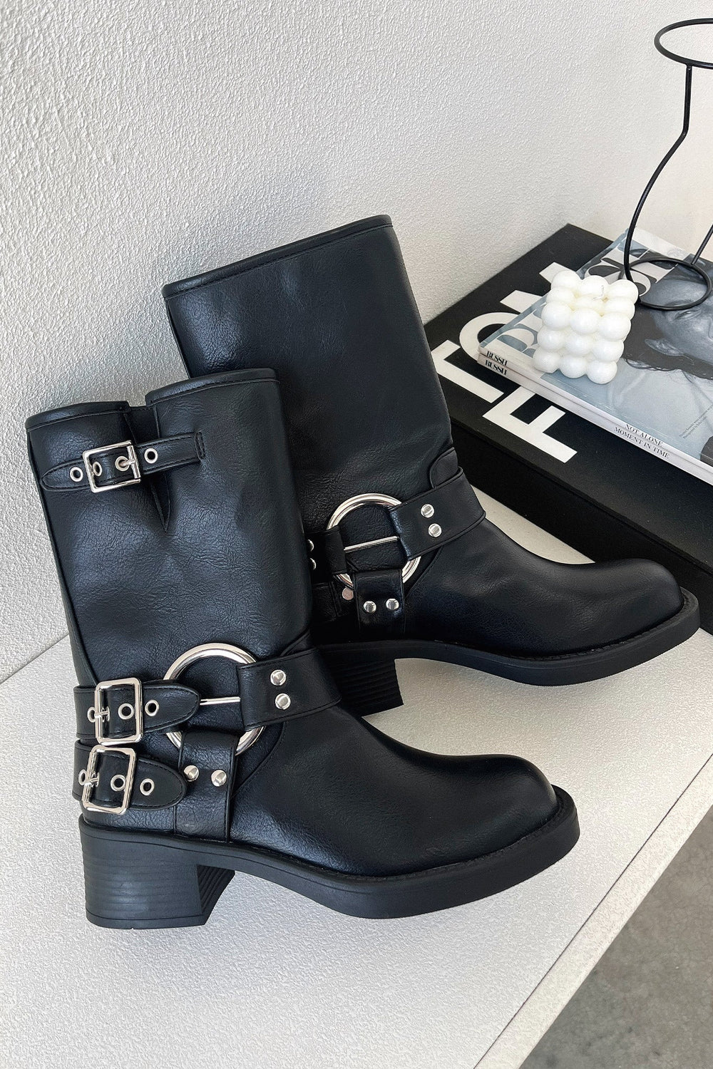 Petra | Women's Leather Harness Buckle Moto Boots