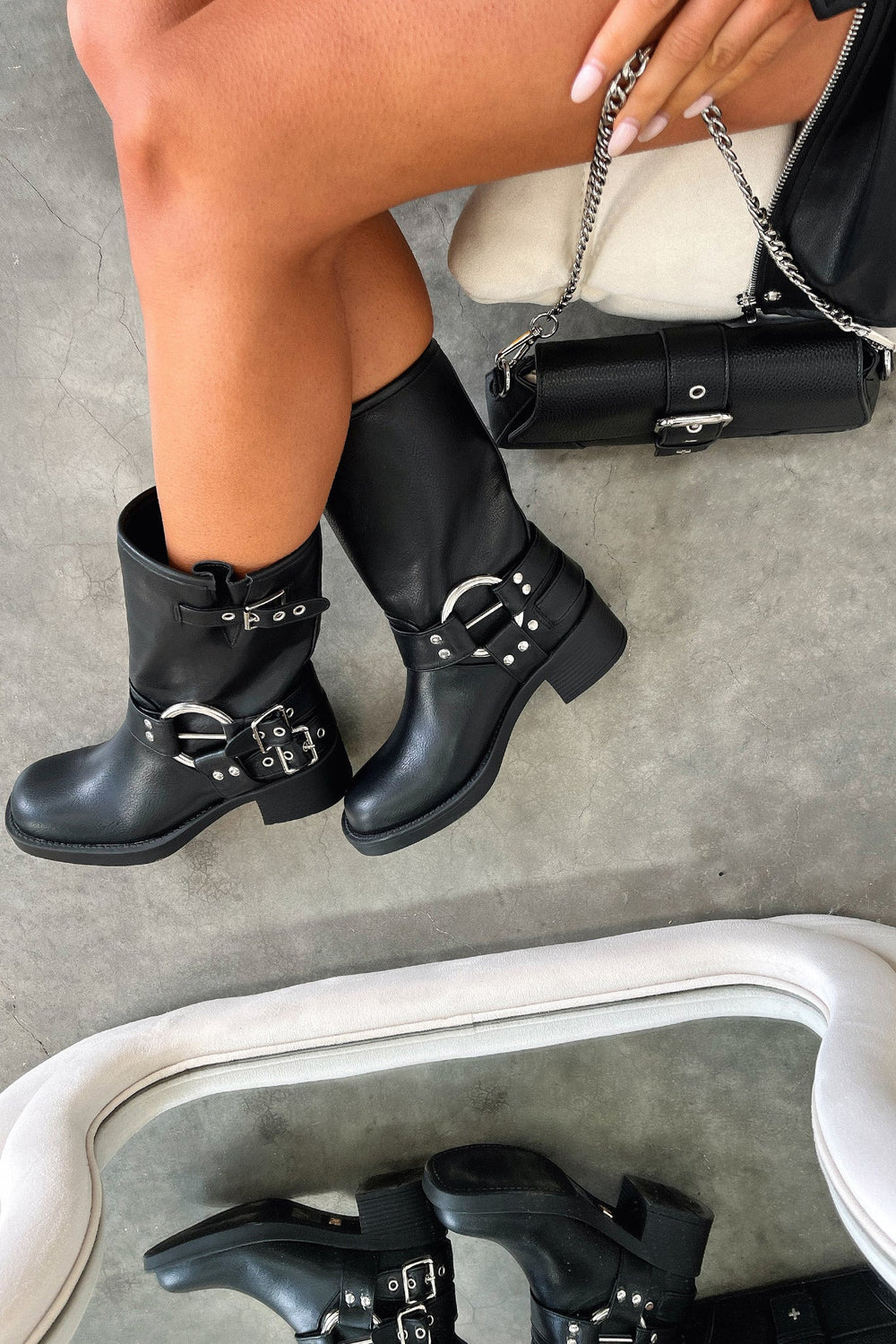 Petra | Women's Leather Harness Buckle Moto Boots