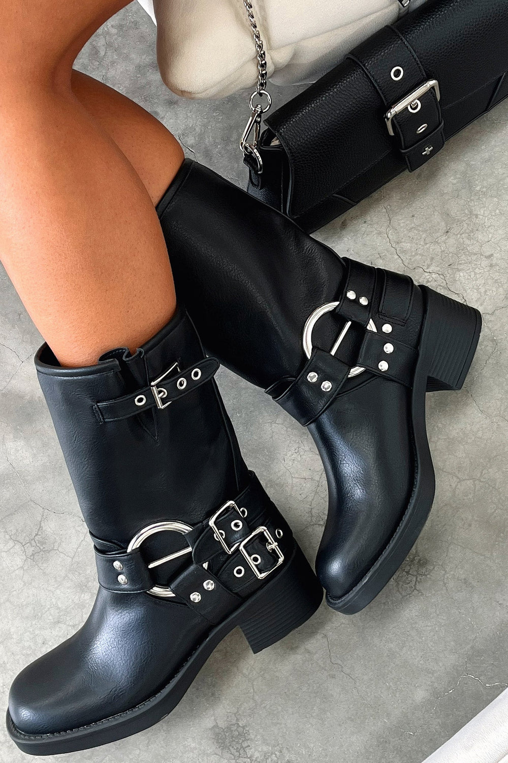 Petra | Women's Leather Harness Buckle Moto Boots
