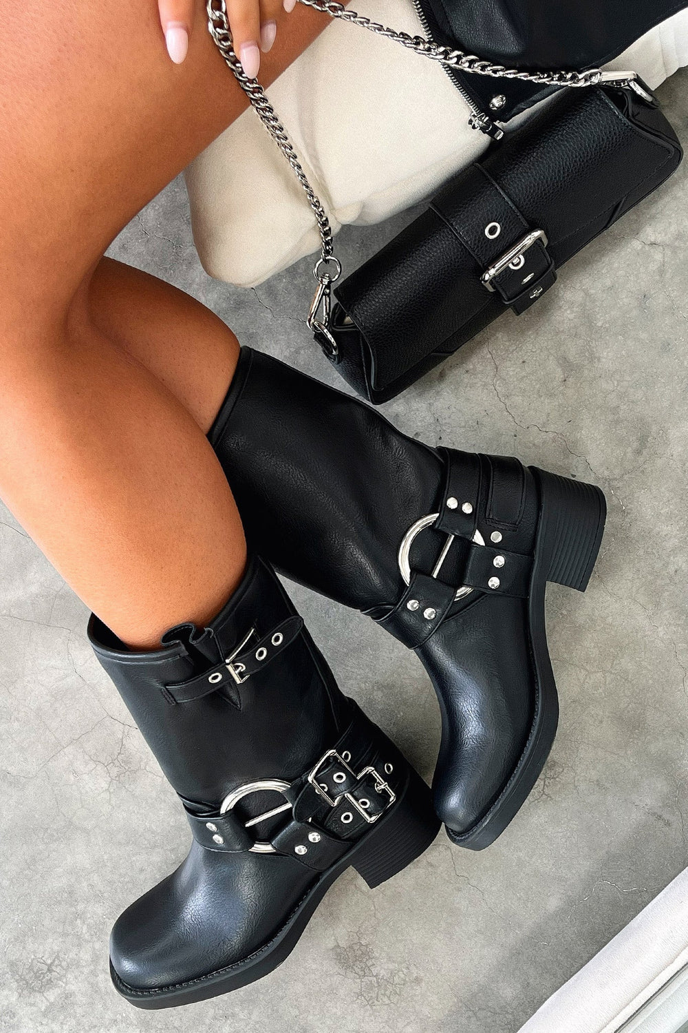 Petra | Women's Leather Harness Buckle Moto Boots