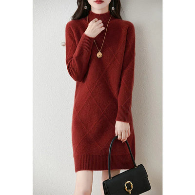 Sabine | Damen-Strickkleid mit Rautenmuster