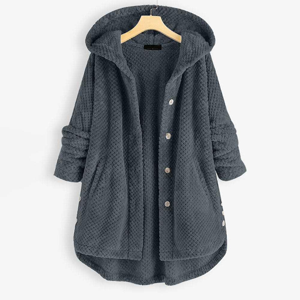 Tabitha | Damen Fleecejacke mit Kapuze und Knopfverschluss