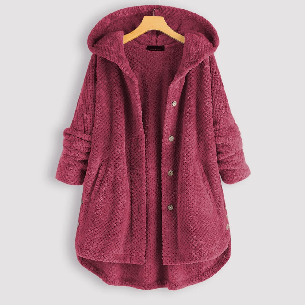 Tabitha | Damen Fleecejacke mit Kapuze und Knopfverschluss