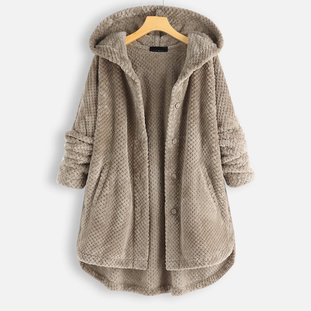 Tabitha | Damen Fleecejacke mit Kapuze und Knopfverschluss