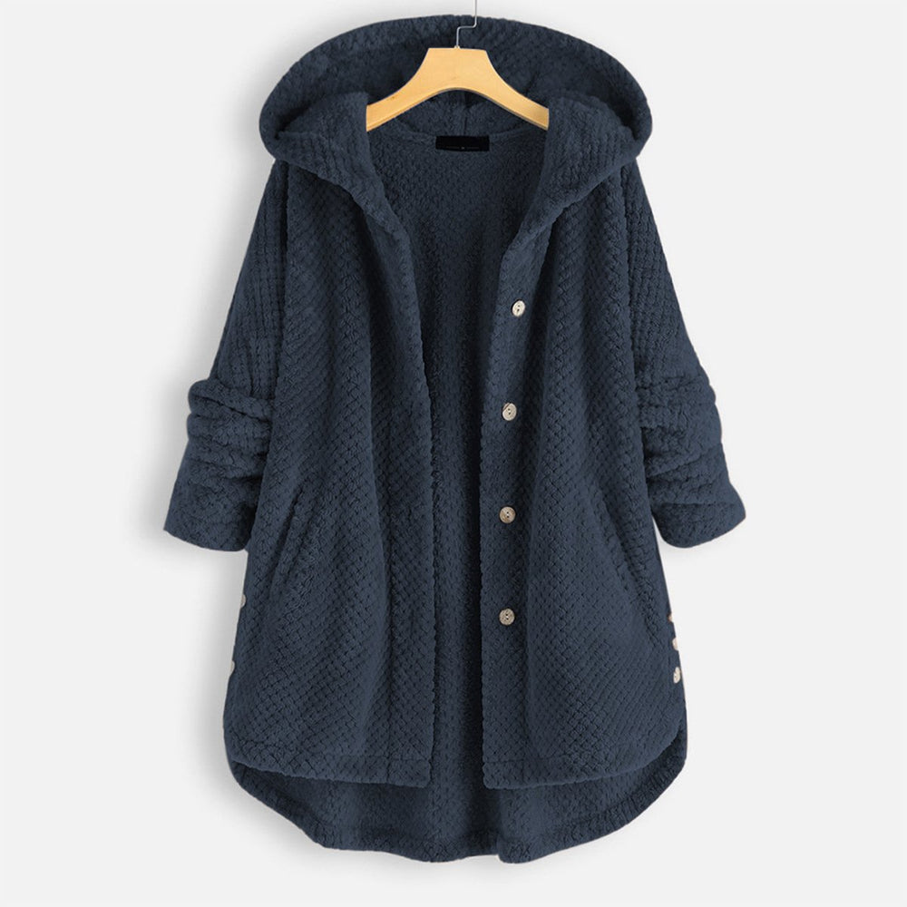 Tabitha | Damen Fleecejacke mit Kapuze und Knopfverschluss