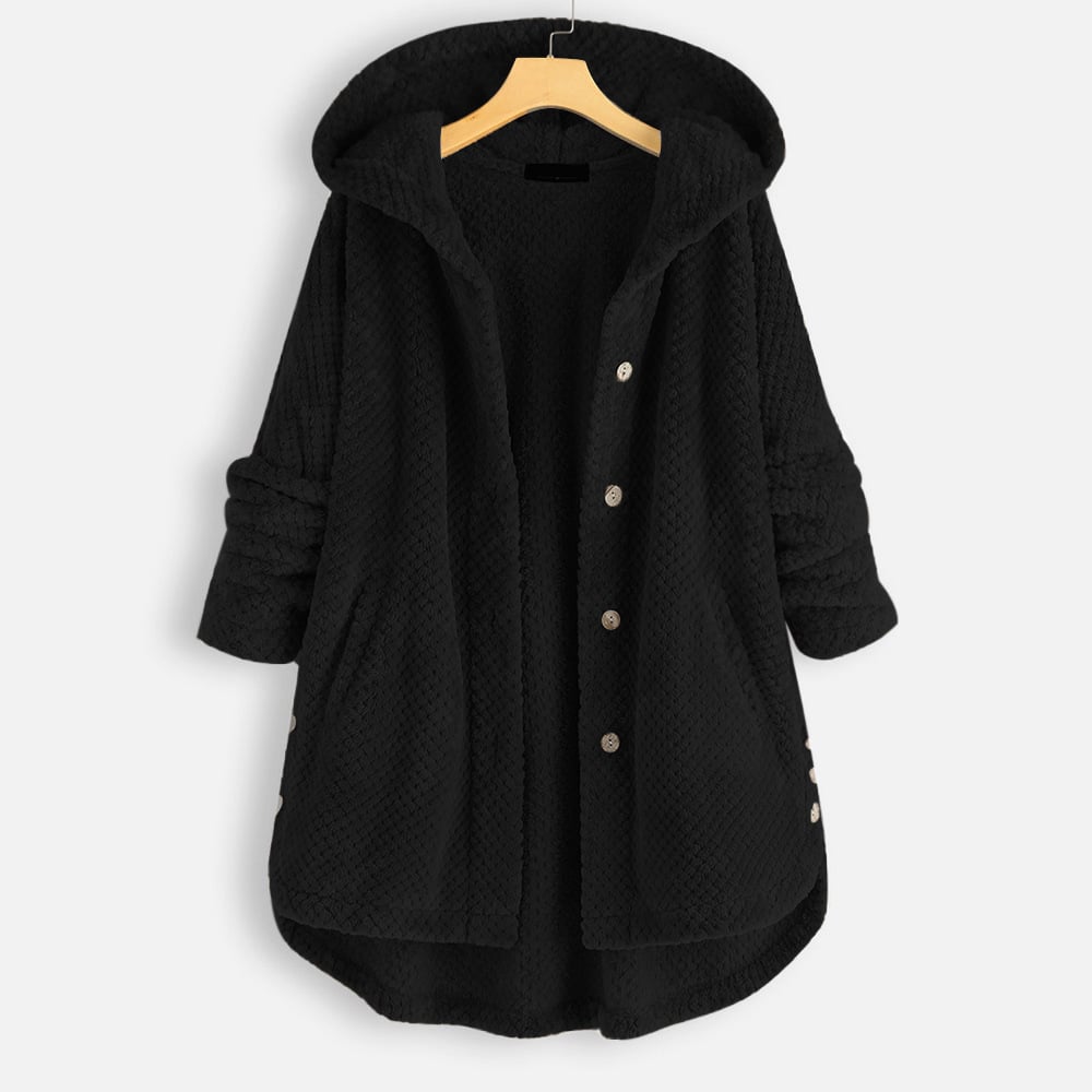 Tabitha | Damen Fleecejacke mit Kapuze und Knopfverschluss