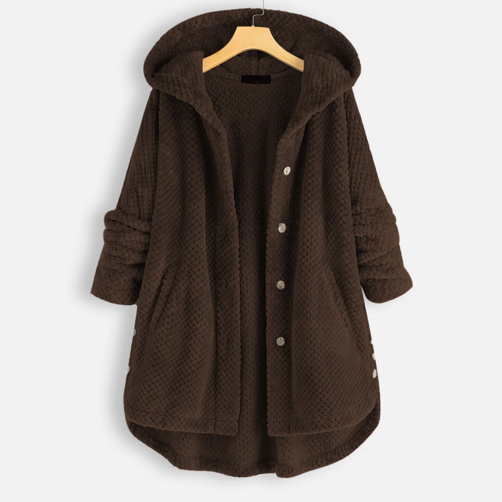 Tabitha | Damen Fleecejacke mit Kapuze und Knopfverschluss