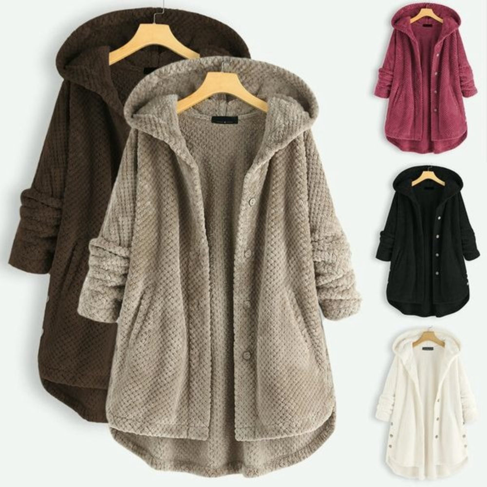 Tabitha | Damen Fleecejacke mit Kapuze und Knopfverschluss