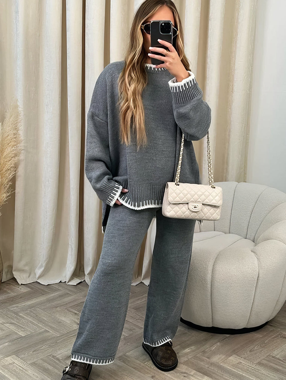 Vivien | Women's Contrast Stitch Knit Lounge Set