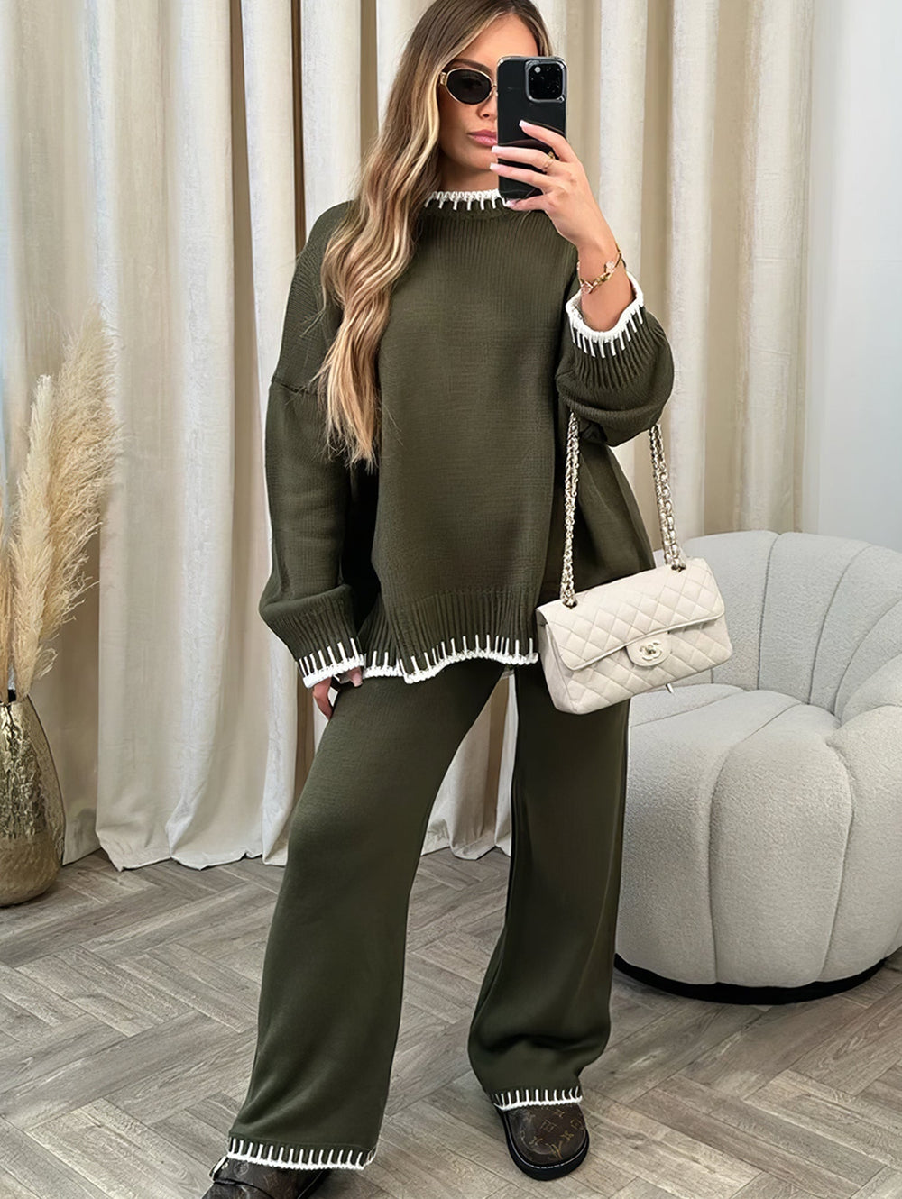 Vivien | Women's Contrast Stitch Knit Lounge Set